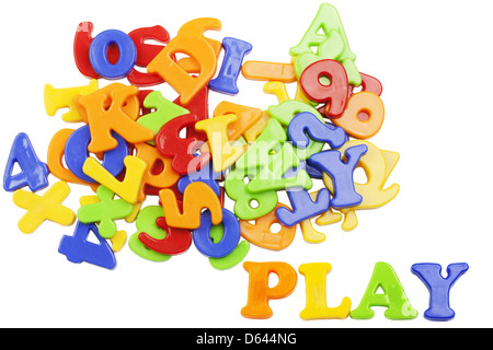 PLAY lettering near plastic alphabet letters Stock Photo