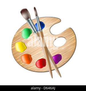 Art palette with paint brush for drawing Stock Photo