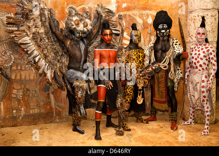 Dancers Representing Mayan Mythological Creatures, see description info. Stock Photo