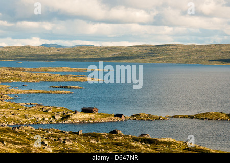 Lake house on summit somewhere in Norway Stock Photo