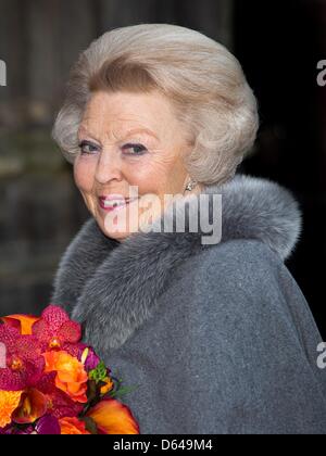 Utrecht, Netherlands. 11th April 2013. Queen Beatrix attends the celebration of 300 years of Peace (Vrede) of Utrecht at St. Martin's Cathedral in Utrecht. Photo: Patrick van Katwijk /dpa/Alamy Live News