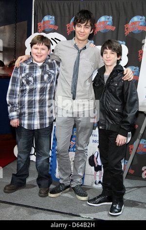 Robert Capron, Devon Bostick and Zack Gordon Stars of 'Diary Of A Wimpy Kid: Rodrick Rules' visit Planet Hollywood Times Square Stock Photo