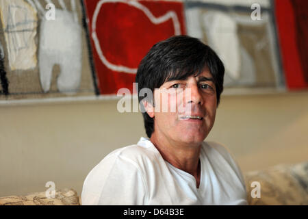 German national soccer coach Joachim Loew gives an interview to German news agency dpa at the team hotel of the German national soccer team in Tourrettes near Cannes, France, 24 May 2012. The German national soccer team currently prepares for the UEFA European Soccer Championship 2012 at a training camp in the south of France. Photo: ANDREAS GEBERT Stock Photo