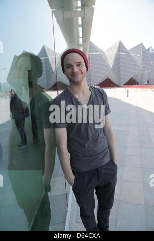 Roman Lob representing Germany posing beside of the Eurovision Song Contest 2012 in Baku, Azerbaijan, 25 May 2012. The final of the 57th Eurovision Song Contest takes place on 26 May 2012. Photo: Joerg Carstensen Stock Photo