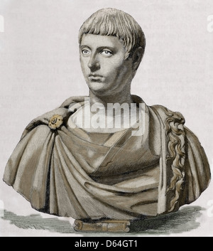 Elagabalus (Marcus Aurelius Antoninus Augustus) (203-222). Roman Emperor. Engraving in The Illustrated World, 1880. Colored. Stock Photo