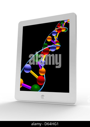 Tablet computer showing a DNA molecule Stock Photo