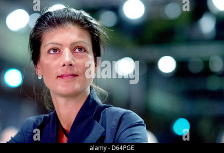 Deputy party chairman of the German party The Left ('Die Linke') Sahra Wagenknecht attends the party conference in Goettingen, Germany, 02 June 2012. The assembly will be held from 02 until 03 June 2012 at Lokhalle in Goettingen and a new head of the party will be elected. Photo: JOCHEN LUEBKE Stock Photo