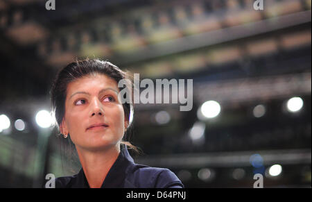 Deputy chairman of the German party The Left, Sahra Wagenknecht, attends the party conference in Goettingen, Germany, 02 June 2012. The assembly will be held from 02 until 03 June 2012 at Lokhalle in Goettingen and a new head of the party will be elected. Photo: JULIAN STRATENSCHULTE Stock Photo