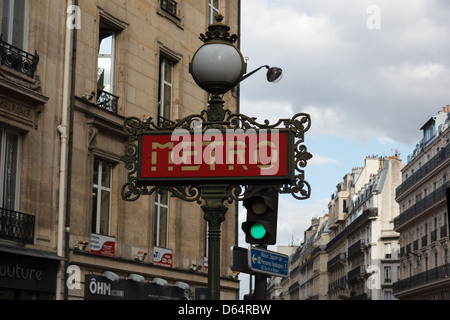 Paris metro sign with lamp Stock Photo