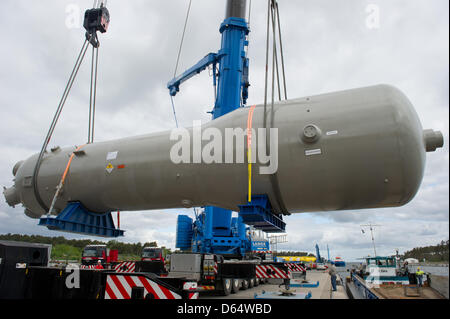 Two steam generators from nuclear power plant Obrigheim are loaded on a ...