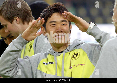 (FILE) - A file picture taken on 30 March 2012 shows Dortmund's Shinji Kagawa during a match against VfB Stuttgart at Signal Iduna Park in Dortmund, Germany. Kagawa transfers from German champion Borussia Dortmund to the Premier League club Manchester United. The BVB confirmed the transfer on 5 June 2012. Photo: Kevin Kurek Stock Photo