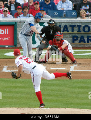 New York Mets first baseman Ike Davis (29) grounds out in the second inning against the Washington Nationals at Nationals Park in Washington, D.C., USA, 05 June 2012. Photo: Ron Sachs / CNP.(RESTRICTION: NO New York or New Jersey Newspapers or newspapers within a 75 mile radius of New York City) Stock Photo