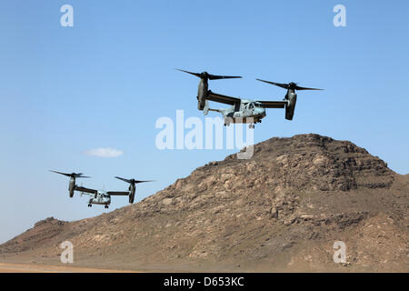 US Marine Corps MV-22B Osprey aircraft with Marine Medium Tiltrotor Squadron 264 during an operation April 11, 2013 in Helmand province, Afghanistan. Stock Photo