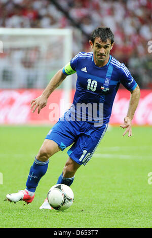 Greece's Giorgos Karagounis controls the ball during the UEFA Euro 2012 match between Poland and Greece at the national stadium in Warsaw, Poland, 08 June 2012. Photo: Pressfocus / Revierfoto Stock Photo