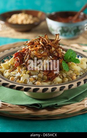 Kushari Pasta rice and lentil dish Egypt Food Stock Photo