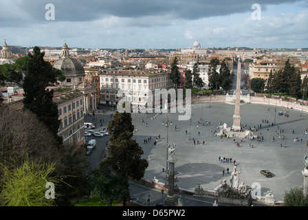 ROME, ITALY. An elevated view of Piazza del Popolo in the Tridente district of the city, as seen from Monte Pincio. 2013. Stock Photo