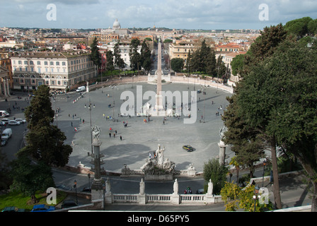 ROME, ITALY. An elevated view of Piazza del Popolo in the Tridente district of the city, as seen from Monte Pincio. 2013. Stock Photo