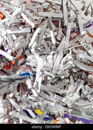 Close up of shredded paper shot straight down with high detail. Stock Photo