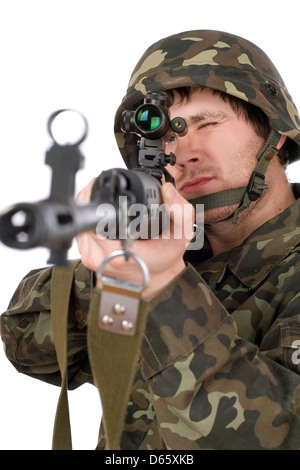 Armed soldier with svd Stock Photo