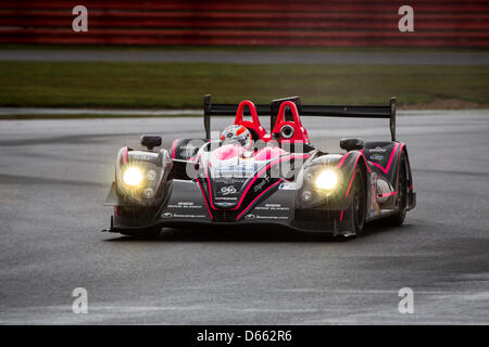 12.04.2013 Silverstone Circuit Northamptonshire England. Free Practice for Round 1 of the FIA World Endurance Championship - 6 Hours of Silverstone. #24 OAK RACING (FRA). Morgan - Nissan. Class LMP2. Drivers: Olivier Pla (FRA) David Heinemeier Hansson (DNK) Alex Brundle (GBR) Stock Photo
