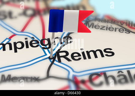 pin with flag of France in Reims Stock Photo