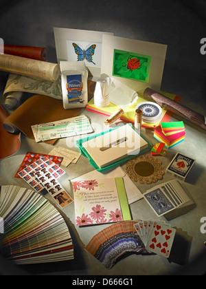 Still life, assorted paper products. Stock Photo
