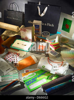 Still life, assorted paper products. Stock Photo