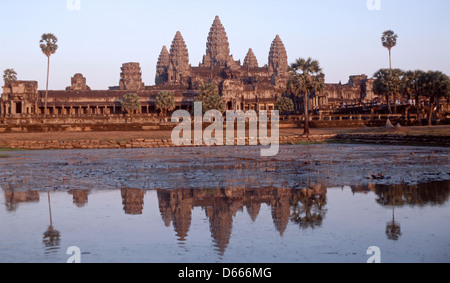 12th century Angkor Wat Temple at sunrise, Angkor, Siem Reap Province, Kingdom of Cambodia Stock Photo