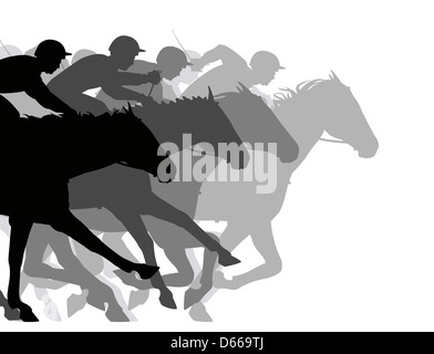 Illustrated silhouettes of a very close horse race Stock Photo