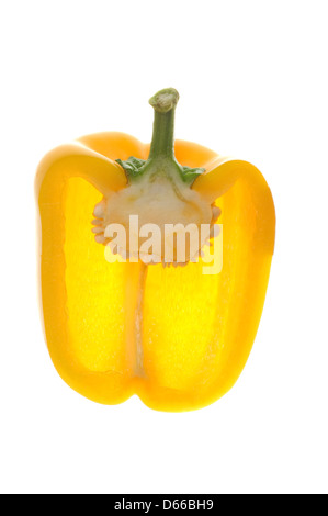 Yellow bell pepper cut open, back lit Stock Photo