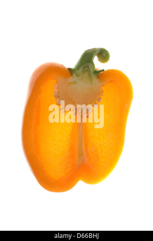 Yellow bell pepper cut in half, back lit Stock Photo