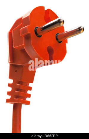 orange electric plug with cable isolated on white background Stock Photo