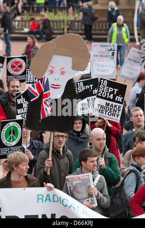 Glasgow, Scotland. Saturday 13th April 2013.  Scrap Trident nuclear missiles demonstration, in George Square and surrounding streets in Glasgow.Credit: Jeremy sutton-hibbert /Alamy Live News Stock Photo
