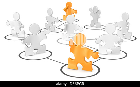 Puzzle People in a network. Orange. Stock Photo