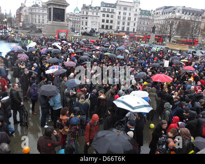 London, UK. Saturday 13th April 2013 Anarchists, students and militant far left groups gathered in Trafalgar Square to hold a party to celebrate the death of Baroness Margaret Thatcher. The party had been planned for the first Saturday after the former prime minister death. Nelson Pereira/Alamy Live News Stock Photo