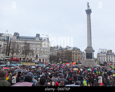 London, UK. Saturday 13th April 2013 Anarchists, students and militant far left groups gathered in Trafalgar Square to hold a party to celebrate the death of Baroness Margaret Thatcher. The party had been planned for the first Saturday after the former prime minister death. Nelson Pereira/Alamy Live News Stock Photo