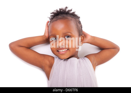 Adorable african little girl on white background Stock Photo