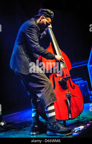 April 13, 2013 - Toronto, Ontario, Canada - American experimental rock band 'Stolen Babies' on stage at Sound Academy in Toronto. In picture - bassist RANE SHARONE (Credit Image: © Igor Vidyashev/ZUMAPRESS.com) Stock Photo
