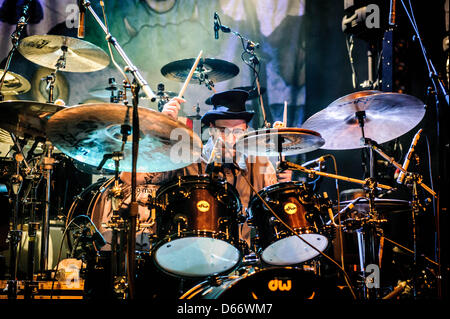 April 13, 2013 - Toronto, Ontario, Canada - American experimental rock band 'Stolen Babies' on stage at Sound Academy in Toronto. In picture - drummer GIL SHARONE (Credit Image: © Igor Vidyashev/ZUMAPRESS.com) Stock Photo