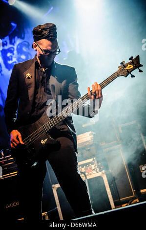 April 13, 2013 - Toronto, Ontario, Canada - American experimental rock band 'Stolen Babies' on stage at Sound Academy in Toronto. In picture - bassist RANE SHARONE (Credit Image: © Igor Vidyashev/ZUMAPRESS.com) Stock Photo