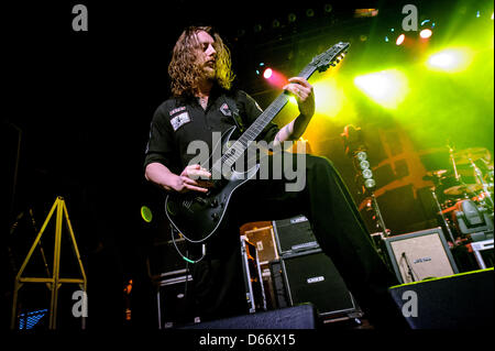 April 13, 2013 - Toronto, Ontario, Canada - Italian heavy metal band 'Lacuna Coil' on stage at Sound Academy in Toronto. In picture - guitarist MARCO 'MAUS' BIAZZI (Credit Image: © Igor Vidyashev/ZUMAPRESS.com) Stock Photo