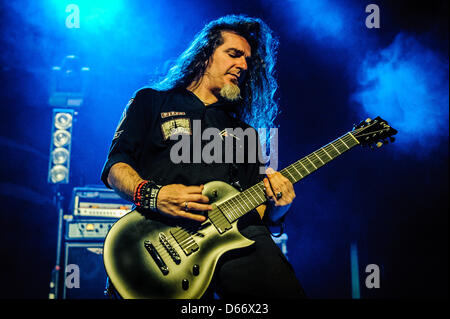 April 13, 2013 - Toronto, Ontario, Canada - Italian heavy metal band 'Lacuna Coil' on stage at Sound Academy in Toronto. In picture - guitarist CRISTIANO 'PIZZA' MIGLIORE (Credit Image: © Igor Vidyashev/ZUMAPRESS.com) Stock Photo