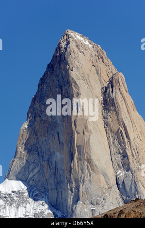 The summit of Monte Fitz Roy (Cerro Chaltén, Cerro Fitz Roy, Mount Fitz Roy, Mount Fitzroy) from the north east.  El Chaltén, Stock Photo