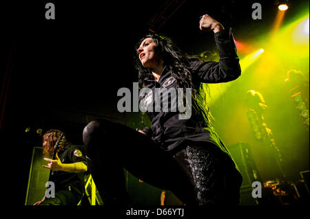 April 13, 2013 - Toronto, Ontario, Canada - Lead singer CRISTINA SCABBIA performs on stage with Italian heavy metal band 'Lacuna Coil' at Sound Academy in Toronto. (Credit Image: © Igor Vidyashev/ZUMAPRESS.com) Stock Photo
