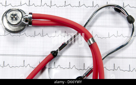 stethoscope and ECG Stock Photo