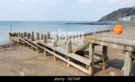 Aberystwyth seafront with landing jetty, Ceredigion Wales UK Stock Photo