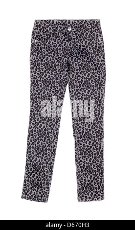 gray pants with leopard print on white background Stock Photo