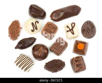 Set chocolate candies isolated on white background Stock Photo