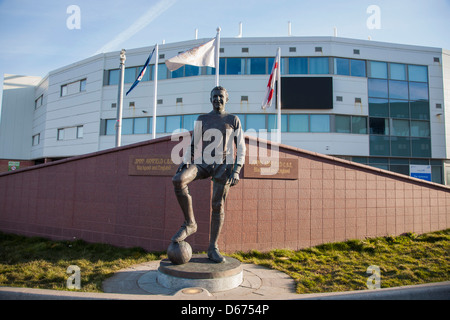 Statue of Jimmy Armfield CBE outside Bloomfield Road Football ground, Blackpool