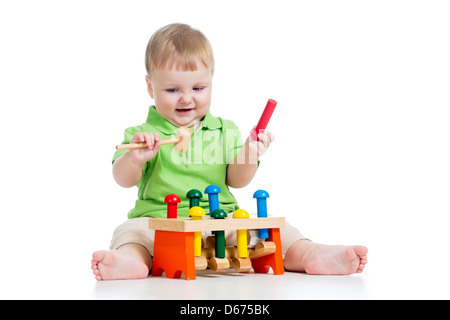 baby boy playing toy isolated on white background Stock Photo